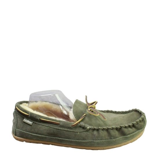 L.L. Bean Other - LL Bean Green Suede Wicked Good Shearling Lined Moccasin Slippers Size 12
